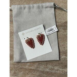 Kendra Scott Red Kyocera Opal Ansley Beaded Heart Gold Earrings NWT $120 Retired